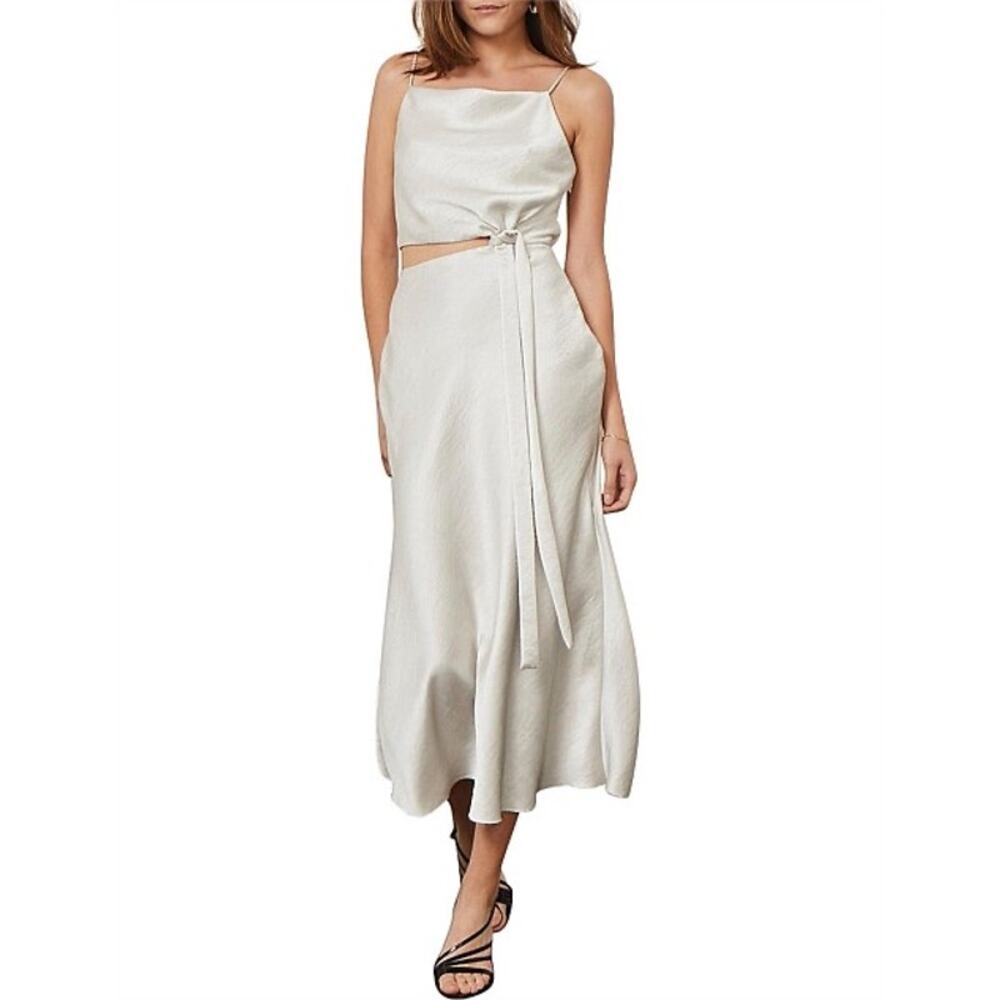 Bec + Bridge Claudia Champagne Satin Cut Out Straight Neck Midi Dress Size 4